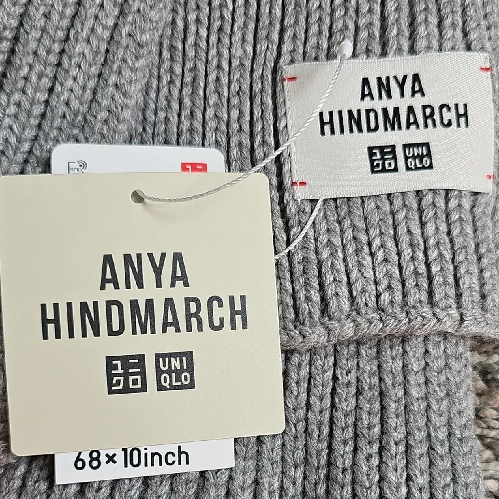 Anya Hindmarch Gray and Brown Ribbed Hat and Scarf Set - Picture 2 of 6